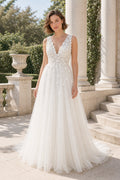 White Illusion Flutter Sleeves Mermaid Lace Floor-length Wedding Dress With Lace and Pleated Skirt