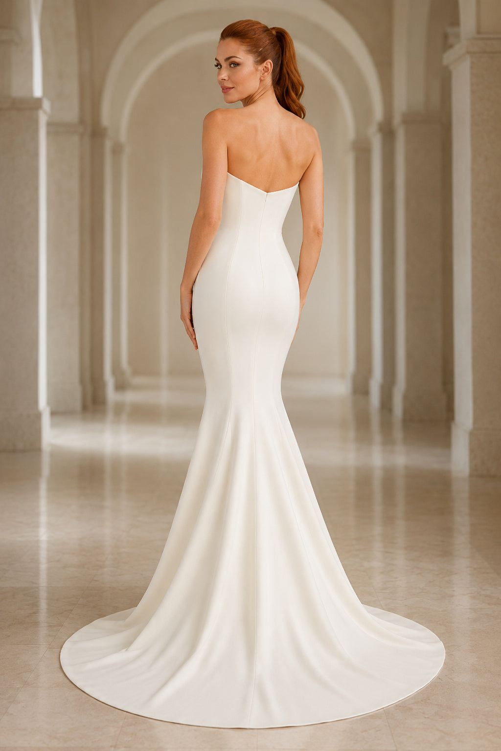 Ivory strapless sweetheart mermaid wedding dress with clean sweep train Floor-length And Sweep/Brush Train Mermaid Trumpet We