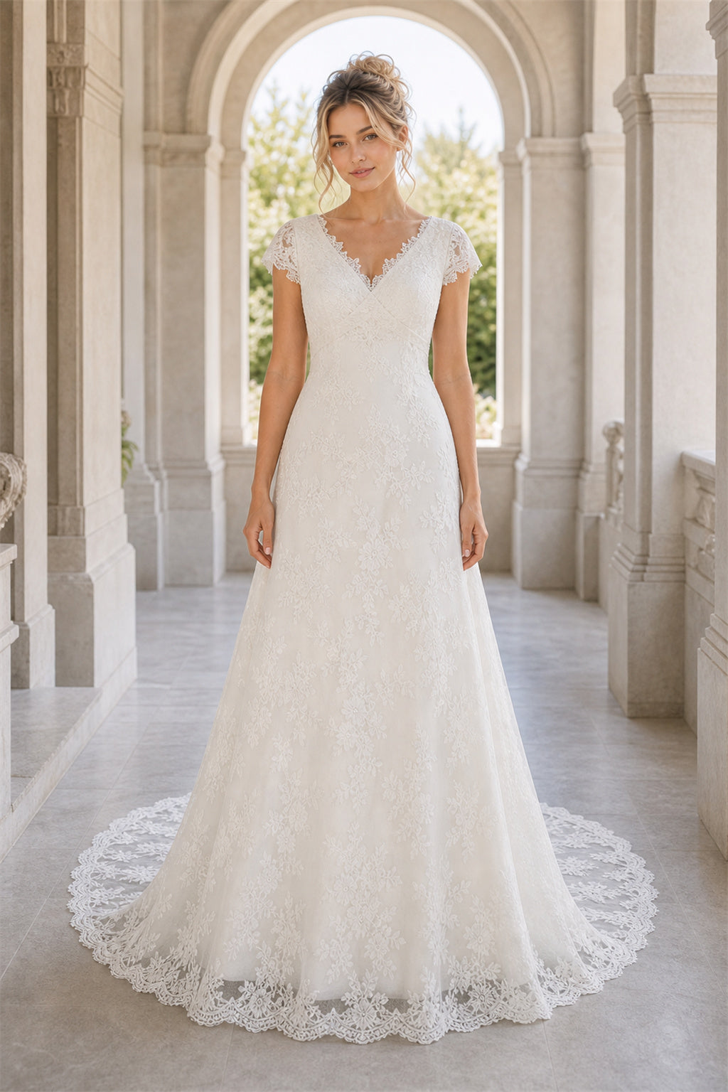 White Illusion Long Sleeves Mermaid Lace Floor-length Wedding Dress With Lace and Sweep Train