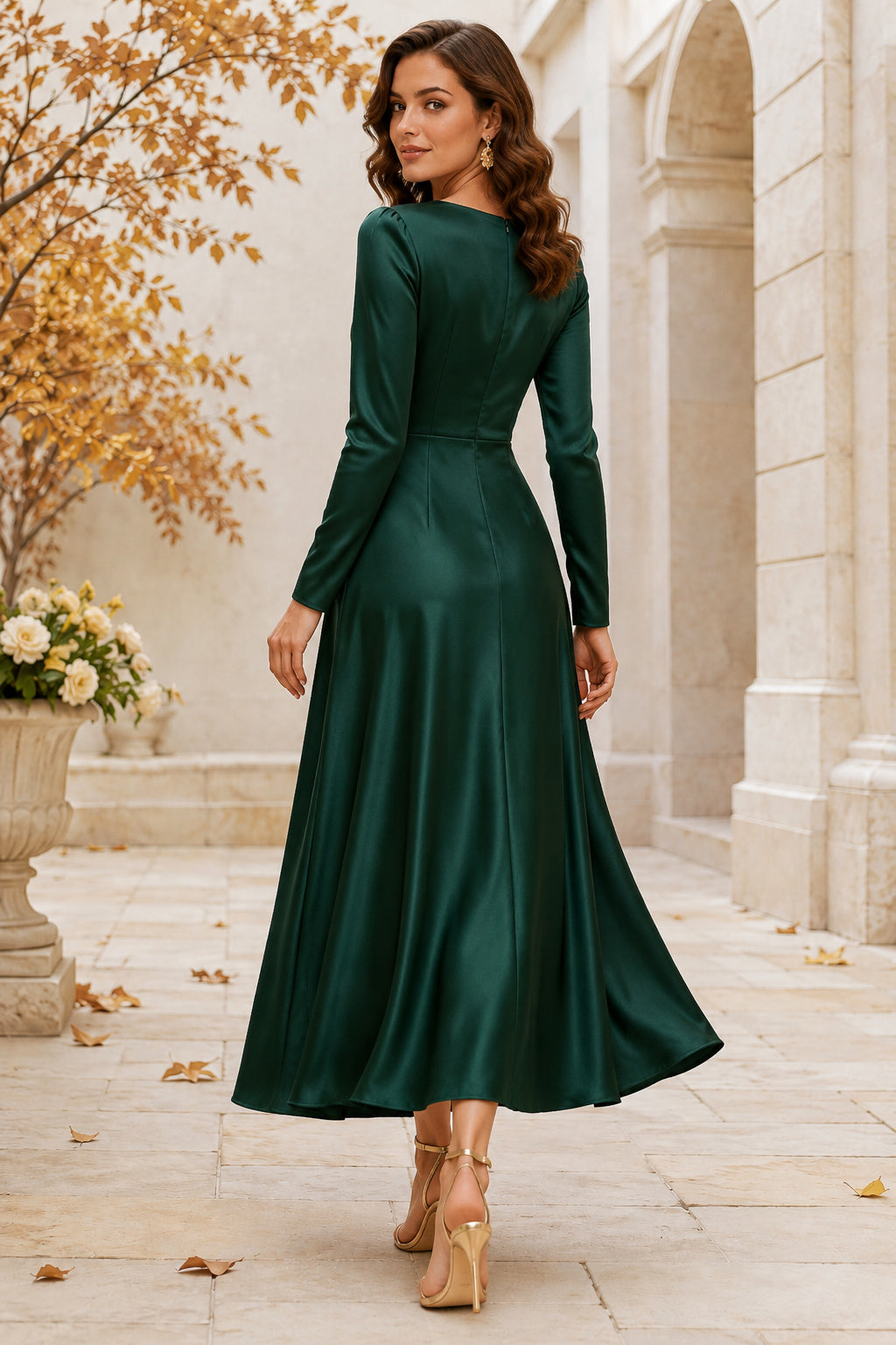 Burgundy Fall Wedding Guest Sheath Dress Style MG_301525 back view