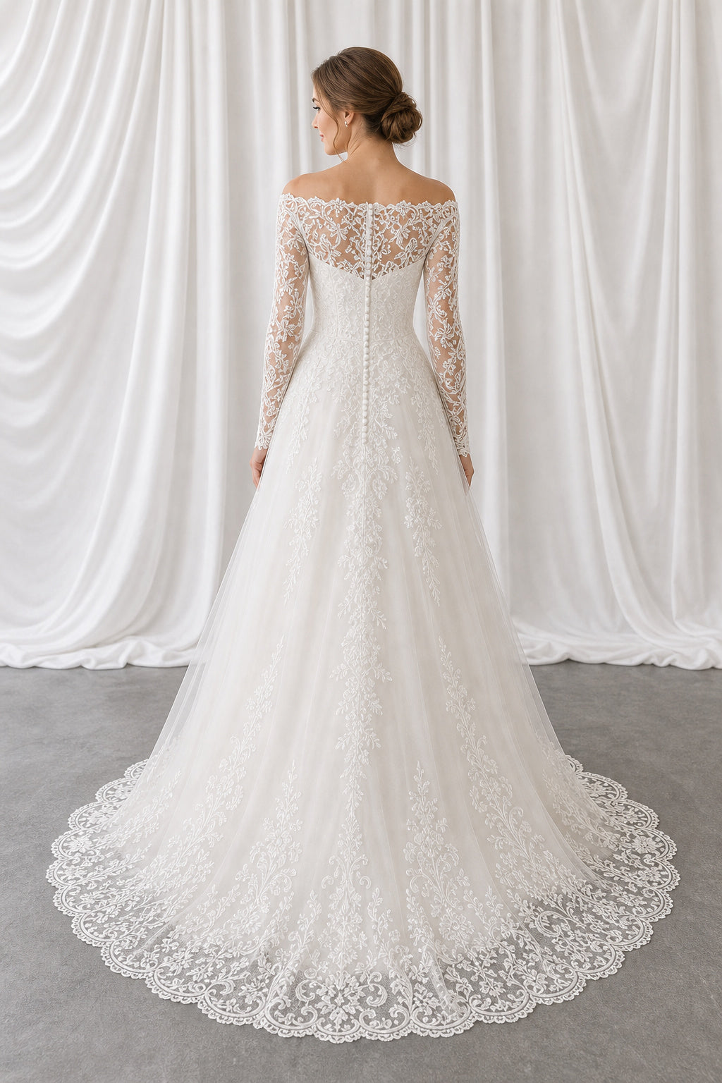 White Sweetheart A-Line Lace Floor-length Wedding Dress With Lace and Lace Bodice and Open Back