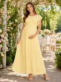 Daffodil Maternity Jewel Neck Flutter Sleeve Empire Chiffon Ankle Length Garden Party Dress front view