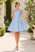 Black One Shoulder Cocktail Sheath Dress front view