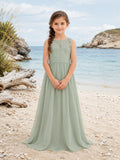 A-Line Summer Beach Flower Girl Dress with Sleeveless Bodice, Soft Flowing Skirt, Floor-Length Hem, Natural Waist, Coastal Fo