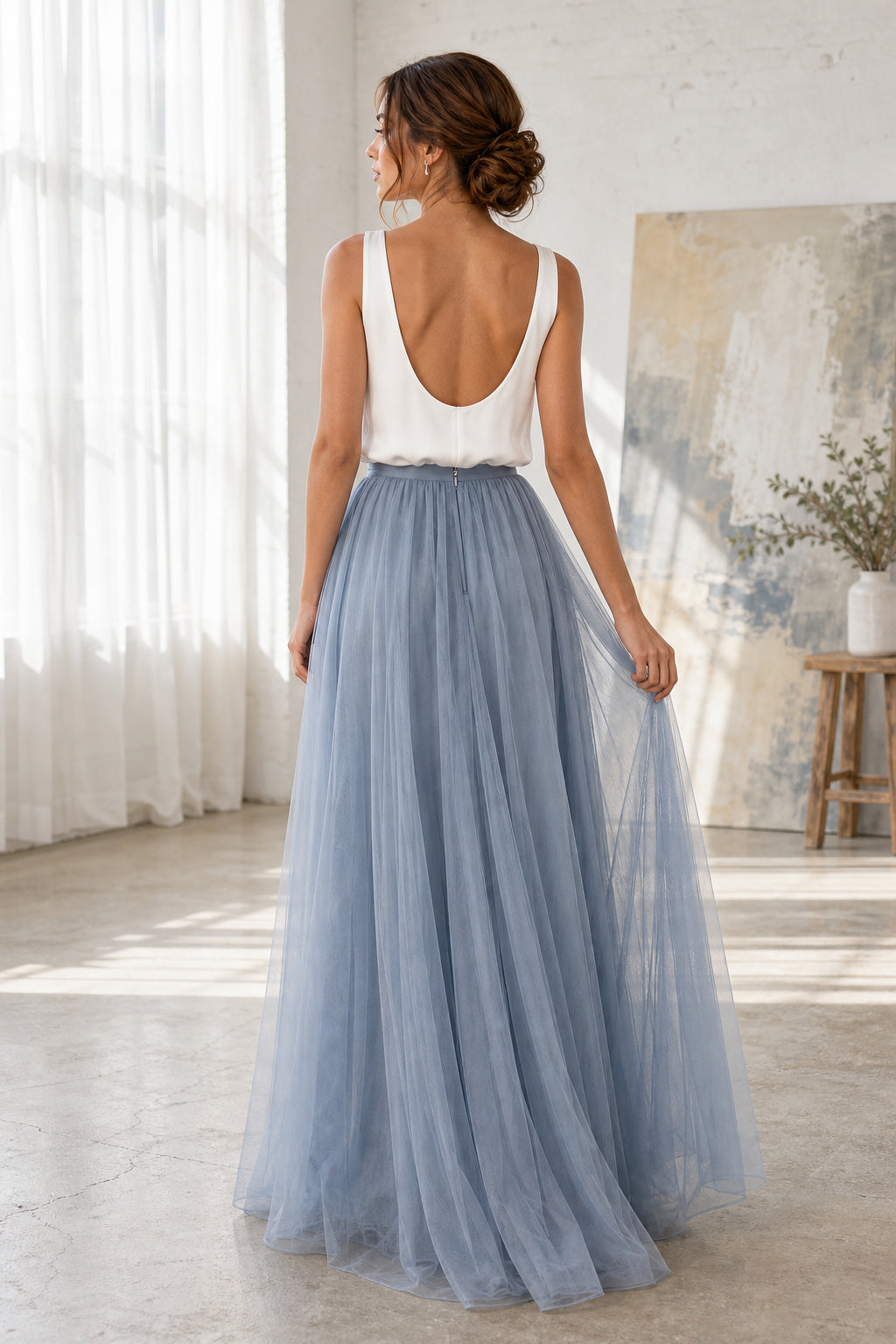 Scoop Neck Sleeveless Two-Piece Tulle Floor-Length Dress