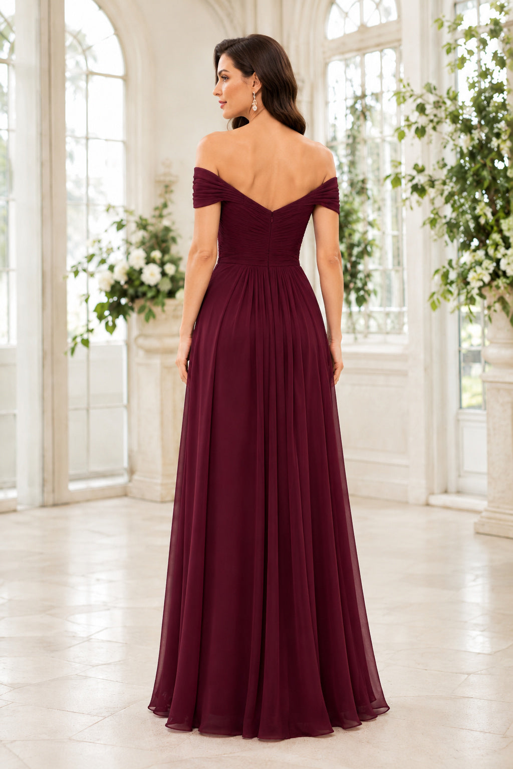 Lavender Chiffon Wedding Guest A-Line Dress back view
