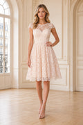 Champagne Lace Cocktail Sheath Dress front view