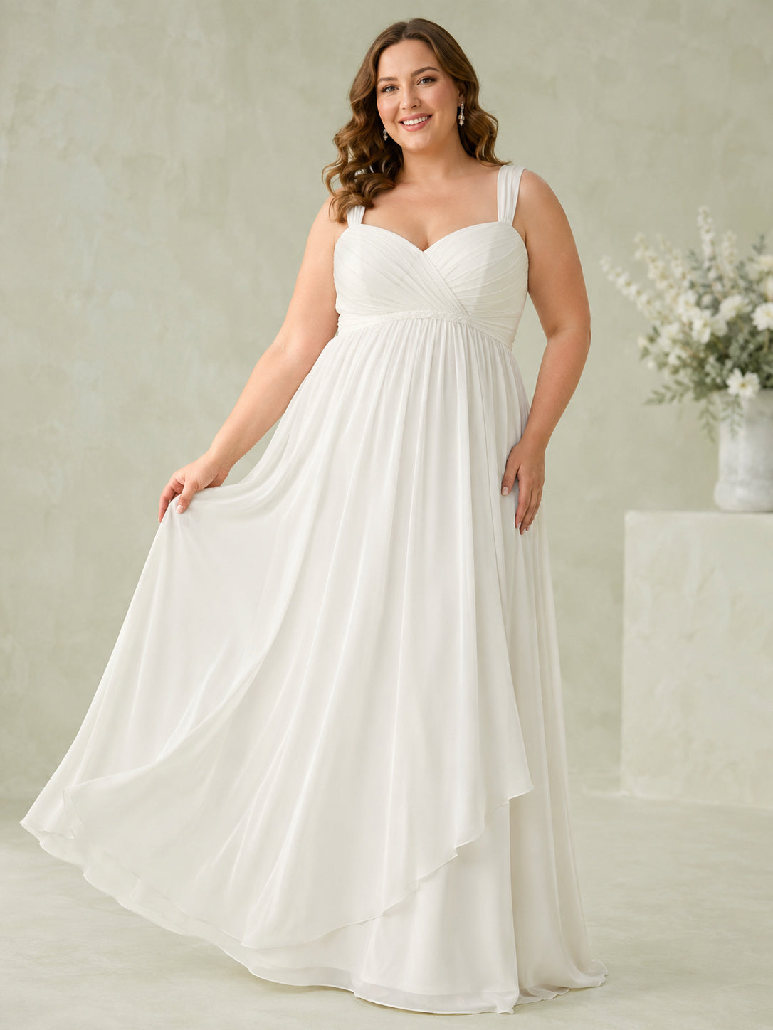 Plus Size Sweetheart Strap Empire Waist Chiffon Bridal Gown front view