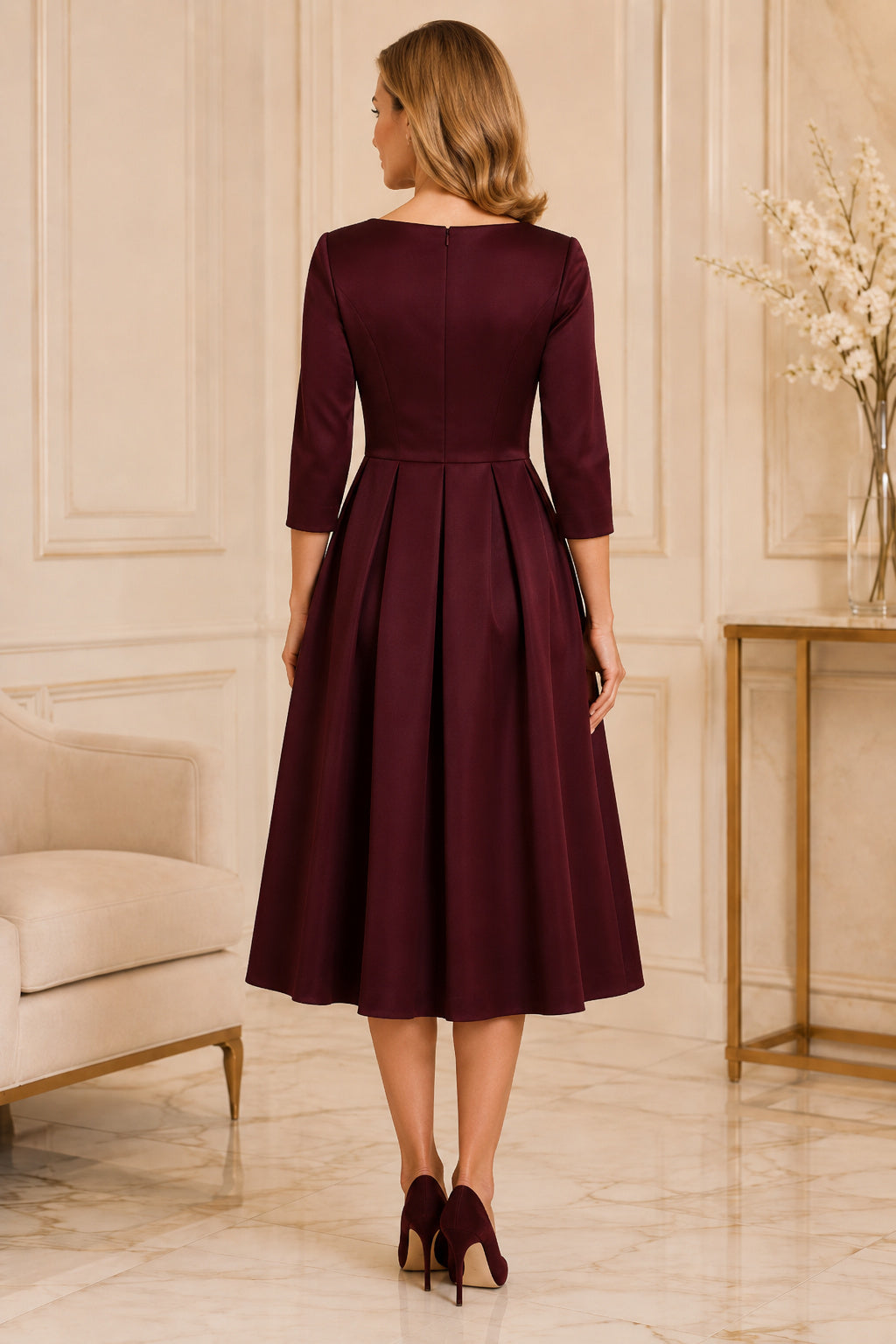 Black Modest Cocktail Sheath Dress back view