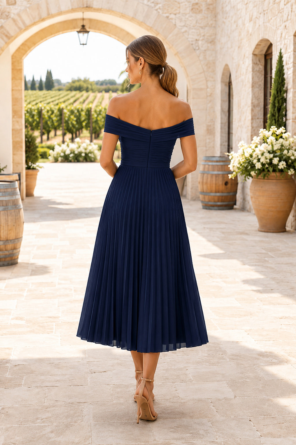 Lavender Vineyard Wedding Guest Sheath Dress back view
