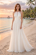 Halter A-Line Beach Wedding Dress front view