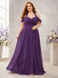Purple Plus Size Halter Off Shoulder Chiffon Wedding Dress front view