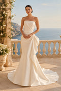 Satin Wedding Dress Mermaid Strapless Sweetheart Sweep Train Bridal Gown Style 721269 front view