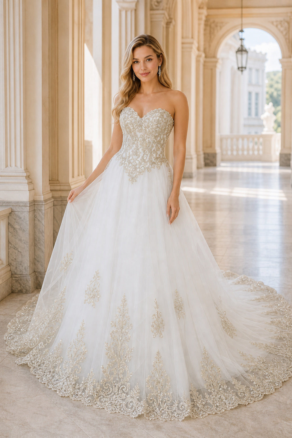 White Square Mermaid Lace Floor-length Wedding Dress With Lace and Layered Skirt and Open Back