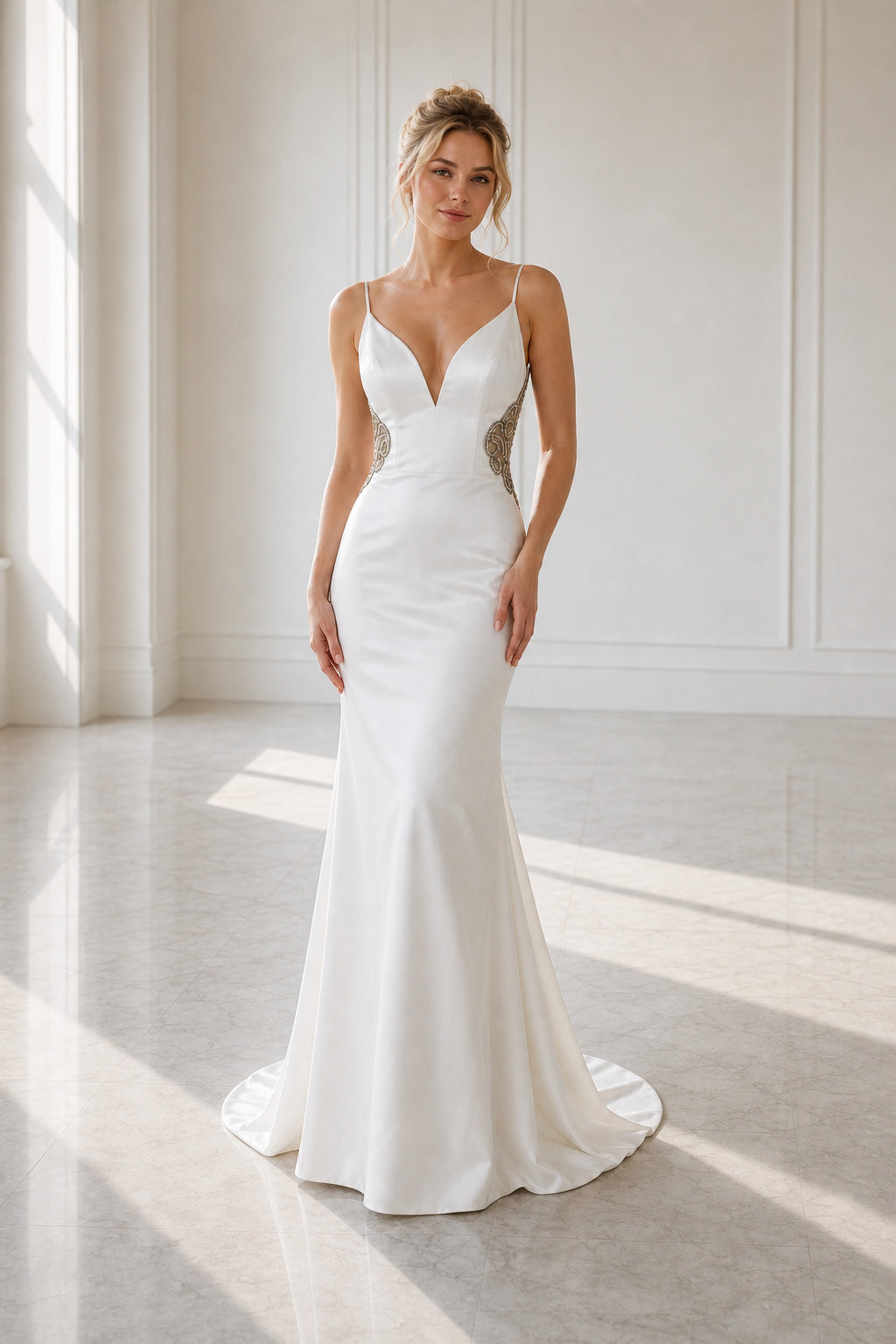 White Bateau Three-Quarter Sleeves A-Line Lace Floor-length Wedding Dress With Lace and Lace Bodice and Open Back
