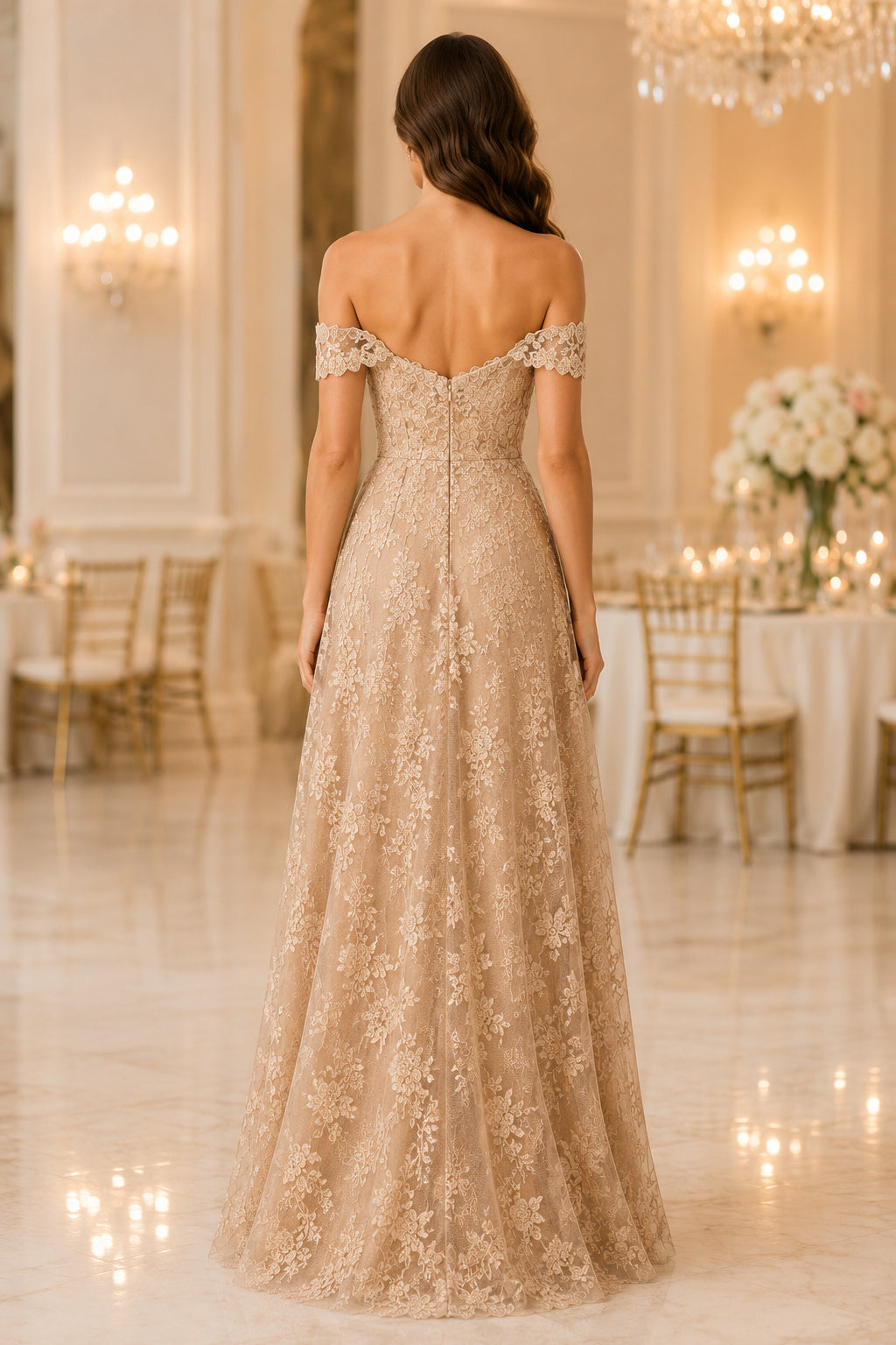 Champagne Wedding Guest Sheath Dress Style MG_301583 back view