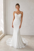 White Illusion A-Line Chiffon Floor-length Wedding Dress With Front Slit and Beaded Waist