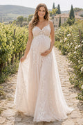 Ivory Maternity Sweetheart Strap Lace A-Line Wedding Dress with Soft Tulle Skirt front view