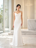 Petite Cowl Neck Minimalist Crepe Sheath Wedding Dress front view