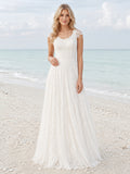 Cap Sleeve Beach Chiffon A-Line Airy Bridal Gown front view