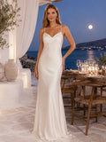 Beach Sweetheart Spaghetti Strap Satin Slip Wedding Dress front view