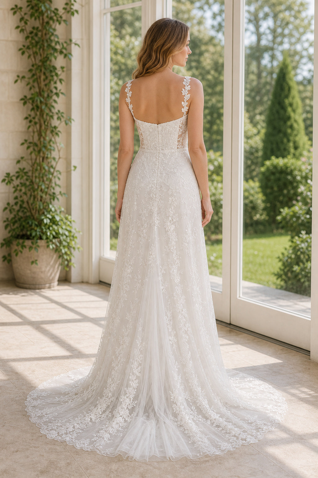 White Off-the-shoulder Long Sleeves Mermaid Lace Floor-length Wedding Dress With Lace and Open Back