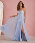 Light Blue V-Neck Floor-Length Chiffon A-Line Dress