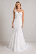 White Sweetheart Mermaid Tulle Floor-length Wedding Dress With Lace and Ruffles