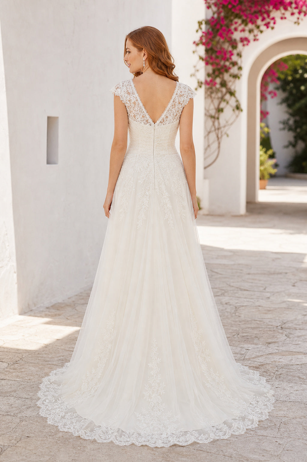 Ivory Sweetheart A-Line Satin Floor-length Wedding Dress With Floral Appliques and Front Slit and Open Back Lace Hem Detail