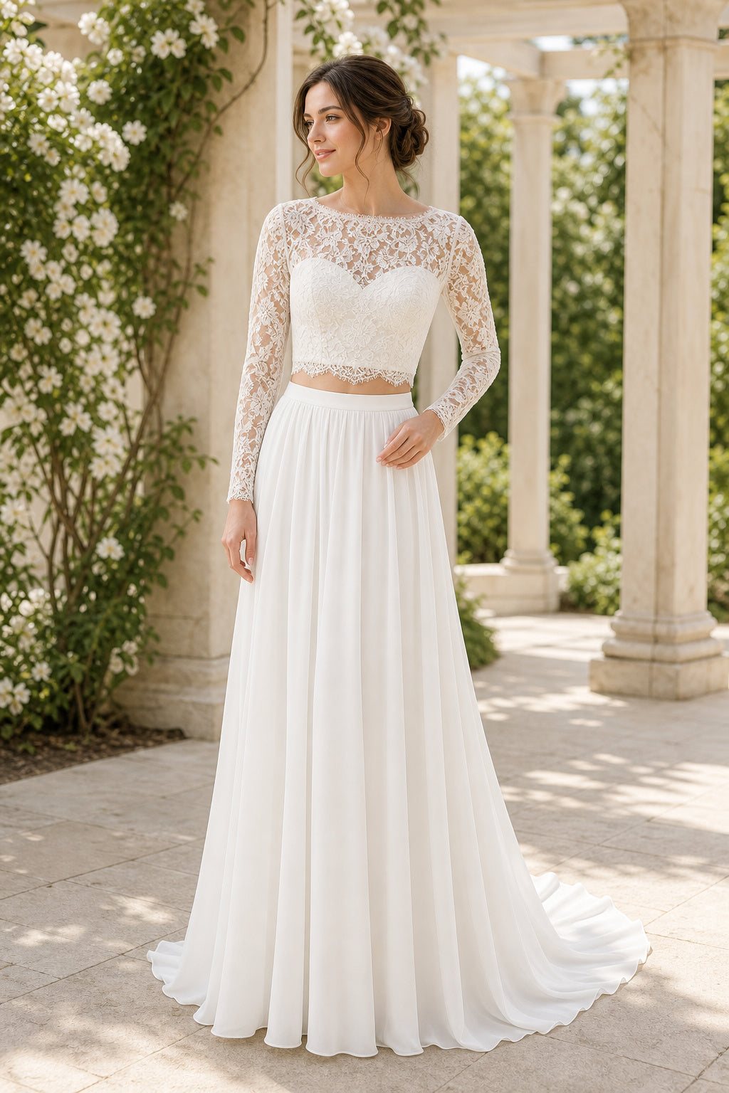 White Square Ball Gown Tulle Floor-length Wedding Dress With Open Back and Lace Bodice and Open Back