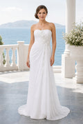 White Strapless Sweetheart Sheath Chiffon Floor-Length Dress With Embellished Bodice
