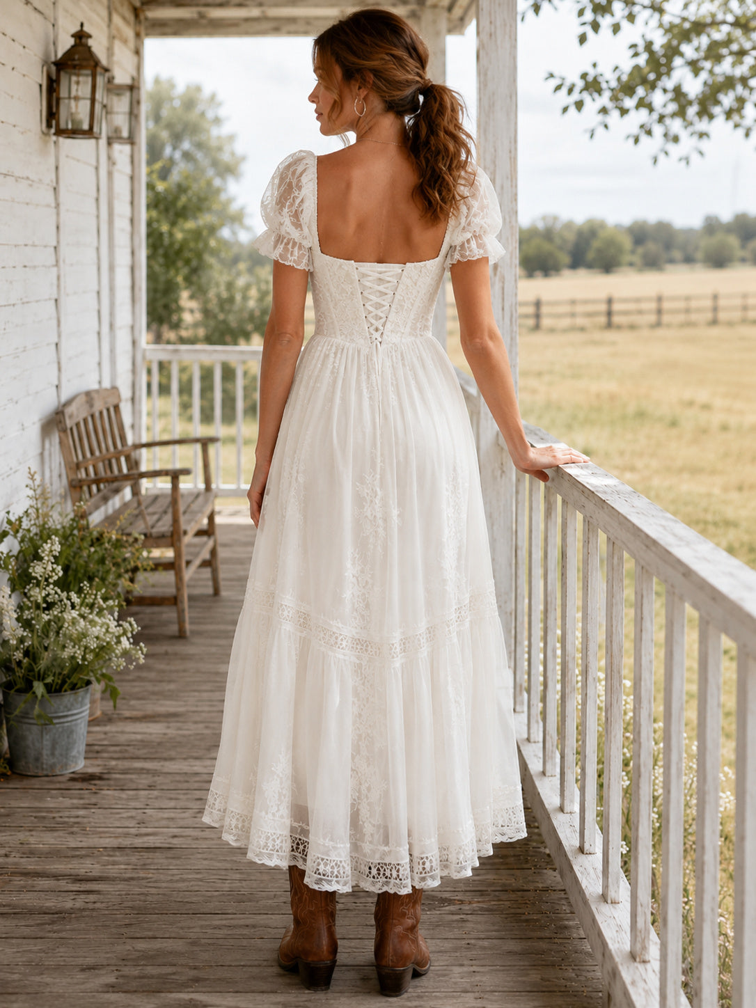 Maternity Wedding Dress Halter V Neck A-Line Chiffon Gown with Keyhole Back and Soft Train back view