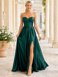 Dark Green Strapless Sweetheart Satin Ball Dress front view