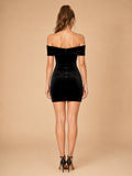 Black Velvet Off Shoulder Bodycon Homecoming Mini Dress back view
