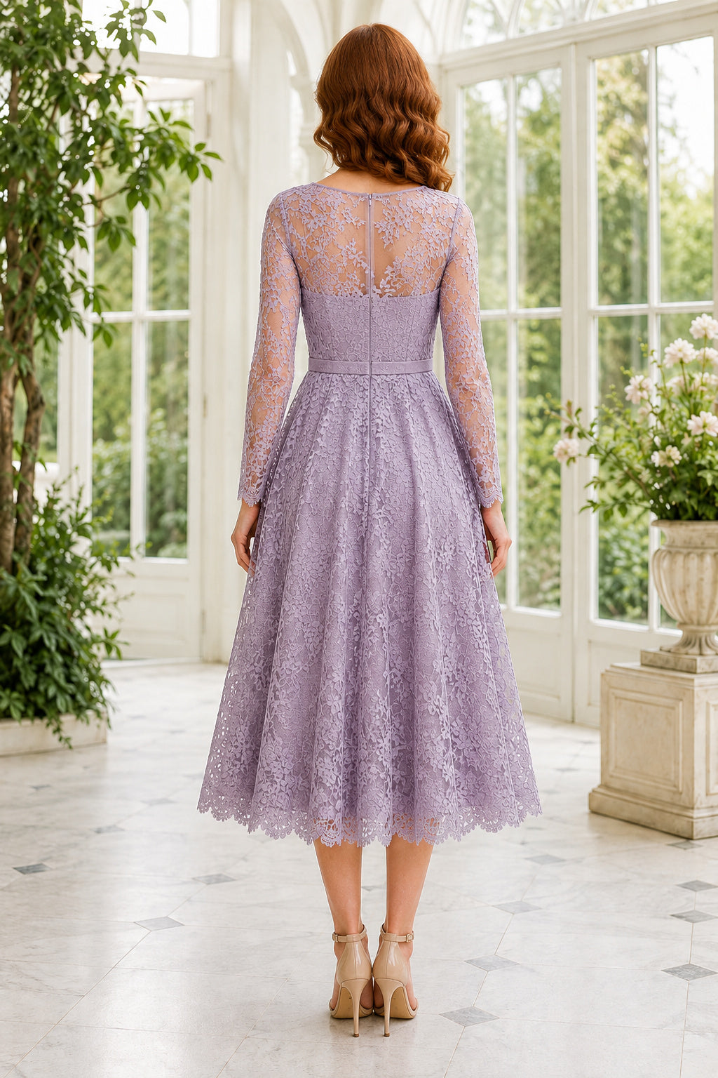 Lavender Wedding Guest Sheath Dress Style MG_301576 back view