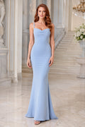 Plus Size Sky Blue Mermaid Prom Dress with Sweetheart Neckline and Beaded Spaghetti Straps front view