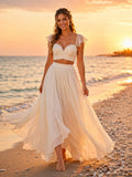 Flutter Strap Sweetheart Crop Top Chiffon Sunset Bridal Set front view
