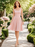 Blush Square Neck Tulle A-Line Cocktail Dress front view