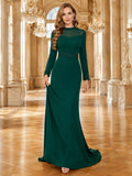 Emerald Long Sleeve Sheath Modest Gala Evening Gown front view