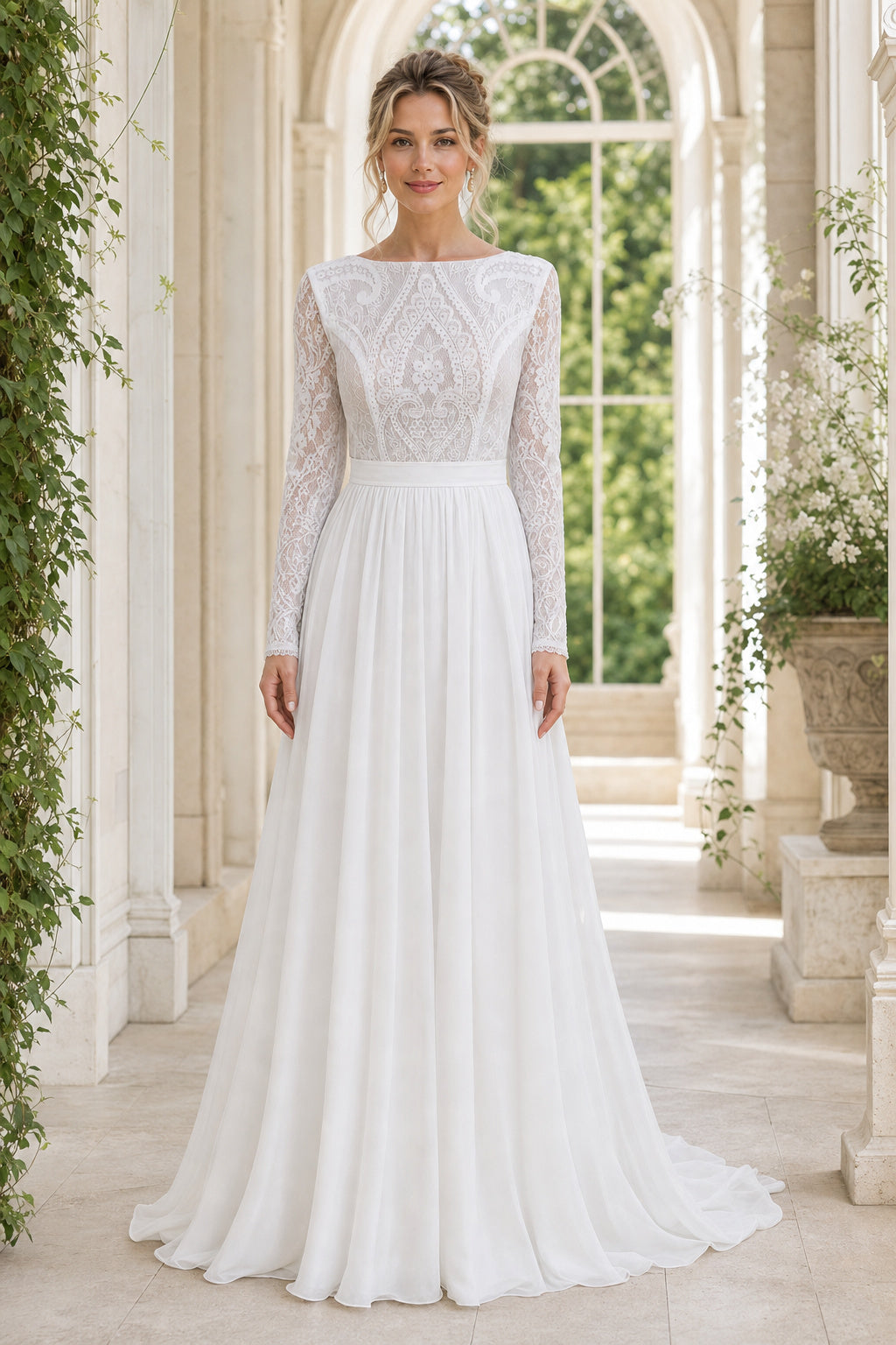 White Halter Mermaid Lace Floor-length Wedding Dress With Lace and Beaded Bodice and Open Back