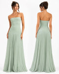 Sage Strapless Floor-Length Chiffon A-Line Dress