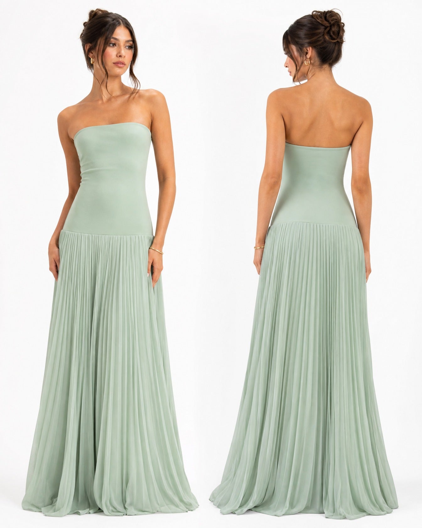 Sage Strapless Floor-Length Chiffon A-Line Dress