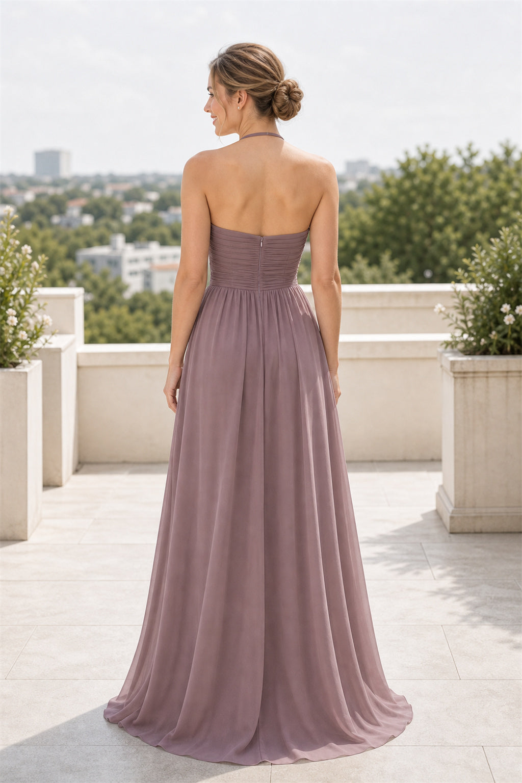 Spaghetti Strap A-Line Chiffon High-Low Dress With Ruched Bodice