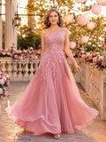 Romantic Blush Patronal Festival A Line Floor Length One Shoulder Applique Gown front view