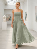 Art Gallery Sage Strapless Chiffon A-Line Ankle-Length Pleated Bridesmaid Dress front view