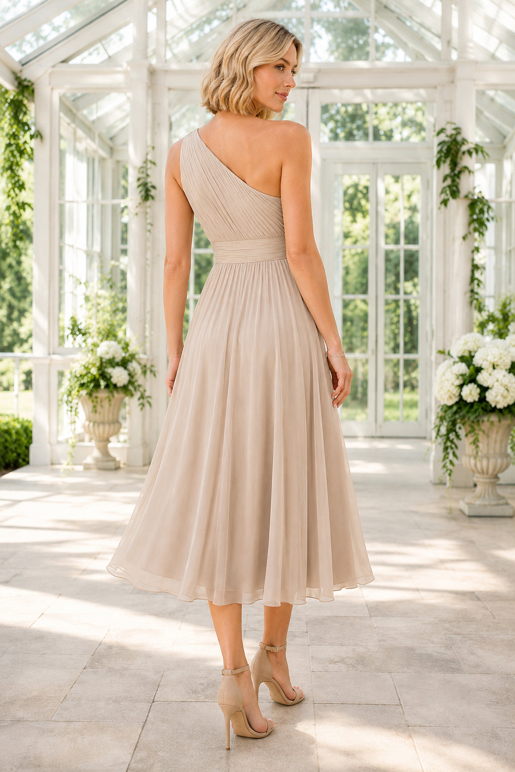 Dark Navy Semi Formal Wedding Guest Sheath Dress back view