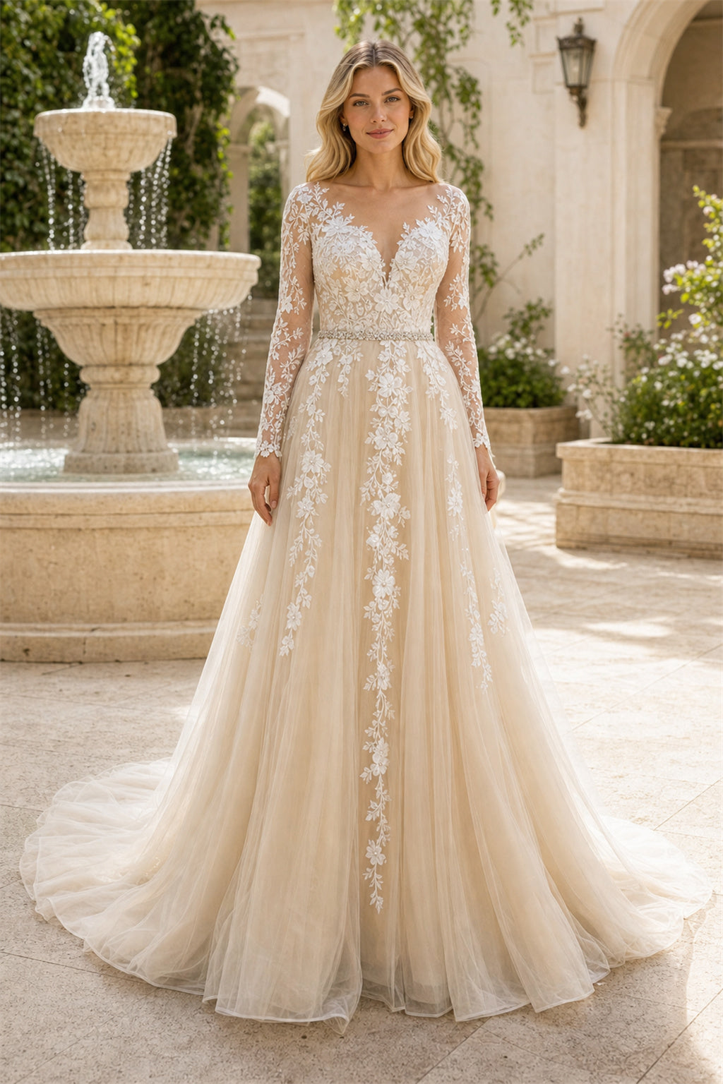 Ivory Sweetheart A-Line Satin Floor-length Wedding Dress With Floral Appliques and Front Slit and Open Back