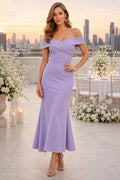 Lavender Off-the-Shoulder Mermaid Tea-Length Dress front view