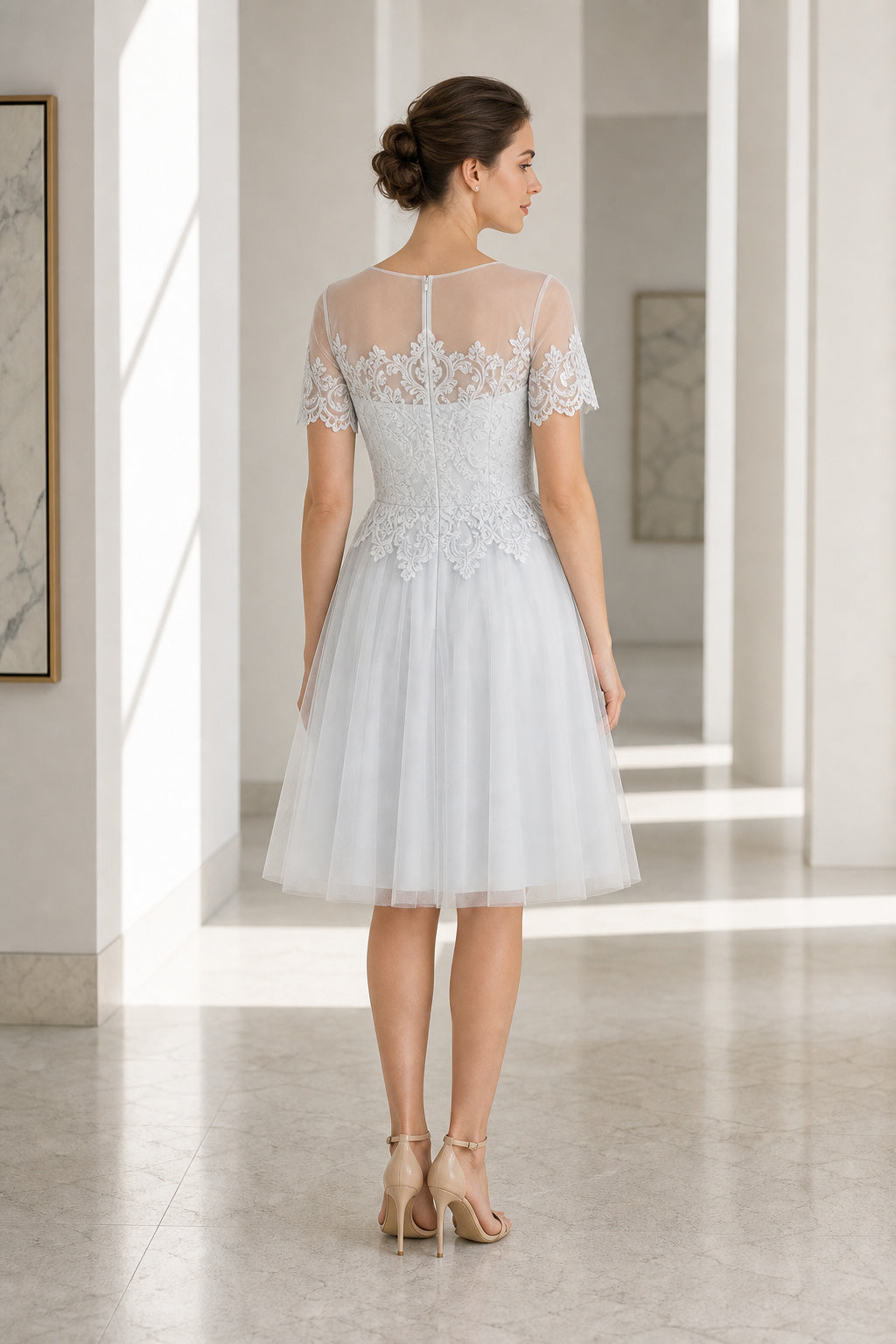 Off-the-Shoulder A-Line Lace Knee-Length Dress With Tulle Skirt