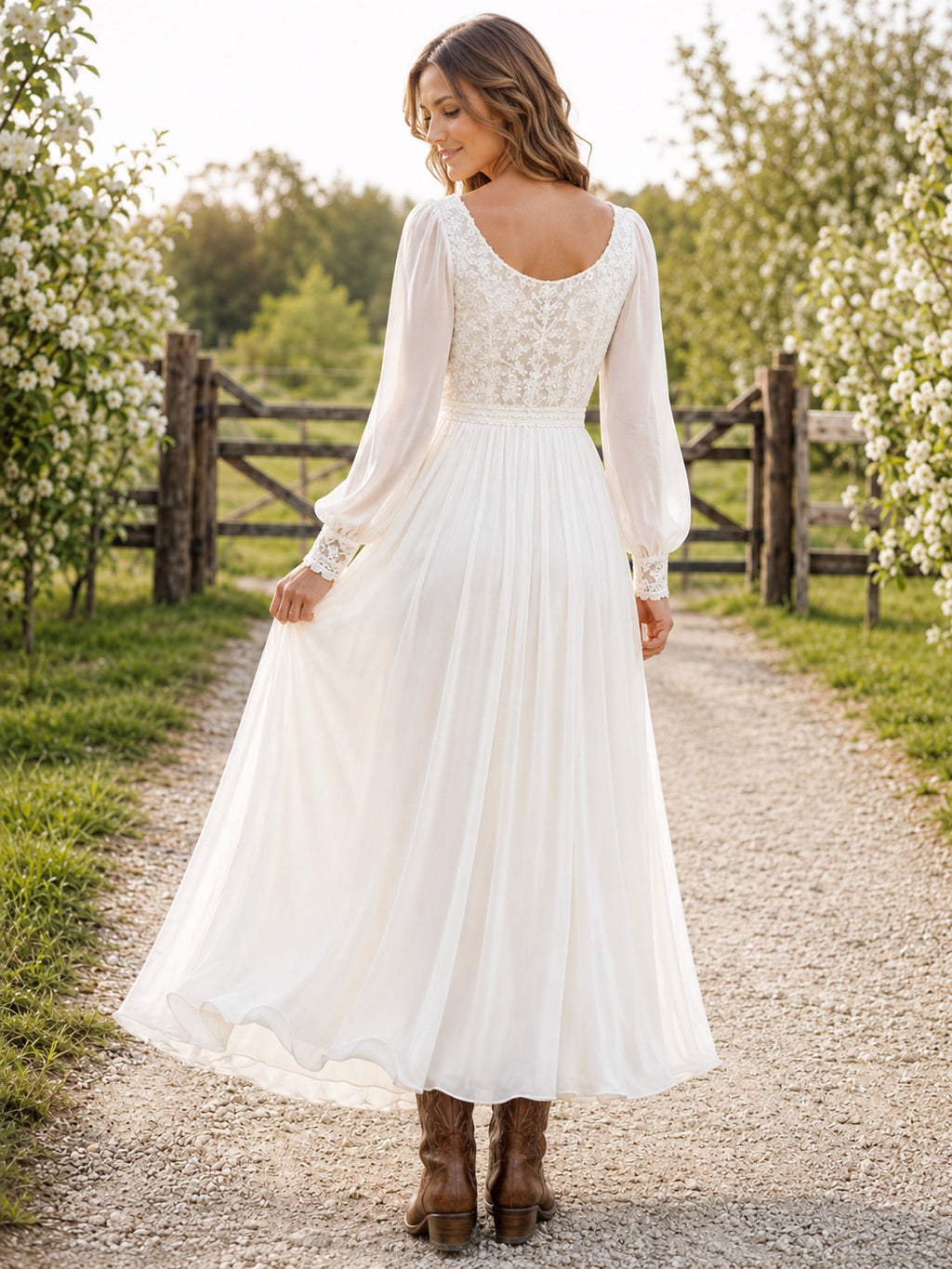 Maternity Wedding Dress Halter Neck Simple Chiffon Lakeside Gown with Open Back and Train back view
